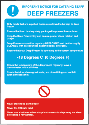 Food Safety Hygiene Sign Deep Freezers Self Adhesive Vinyl Sticker