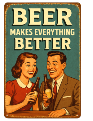 Man Cave Beer Pint Bar Clock Served Daily Save Water Retro Self Adhesive Sticker