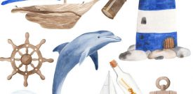 Nautical Boat Dolphin Lighthouse Nursery Wall Stickers Watercolour