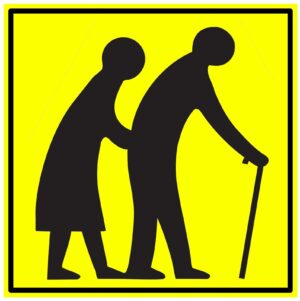 OAP Elderly Crossing Warning Slow Self Adhesive Vinyl Sticker