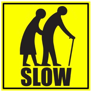 OAP Elderly Crossing Warning Slow Self Adhesive Vinyl Sticker