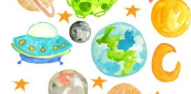 Outer Space Planet Aliens Wall Stickers Watercolour