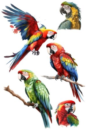 Parrot Macaw Birds Self Adhesive Wall Sticker