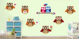 Personalised Cute Owl Love Hearts Childrens Nursery Wall Stickers
