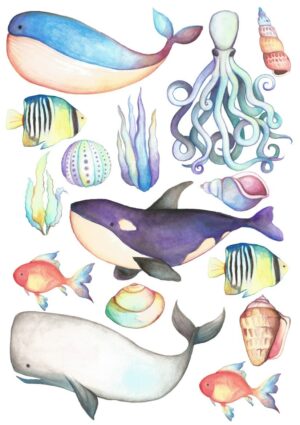 Sealife Whale Fish Ocean Self Adhesive Wall Sticker