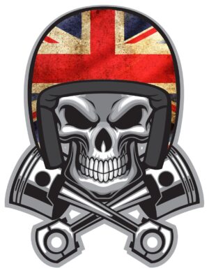Skull Motorbike Helmet Flag UK Pistons Self Adhesive Vinyl Sticker