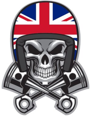Skull Motorbike Helmet Flag UK Pistons Self Adhesive Vinyl Sticker