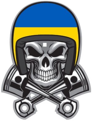 Skull Motorbike Helmet Flag Ukraine Pistons Self Adhesive Vinyl Sticker