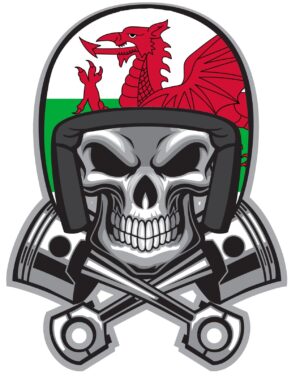 Skull Motorbike Helmet Flag Welsh Wales Pistons Self Adhesive Vinyl Sticker